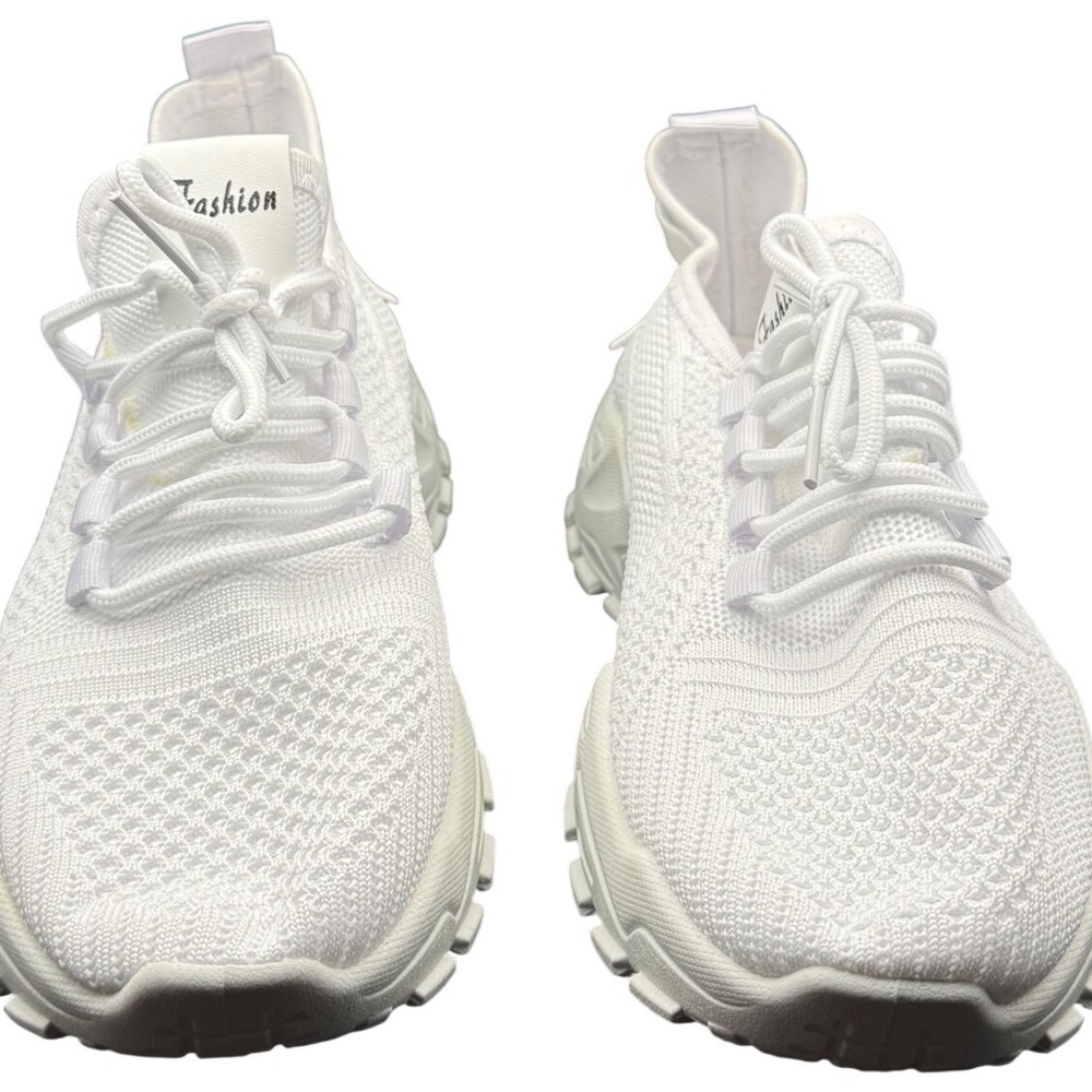 Fashion White Knit Chunky Platform Sneakers Mens Womens Size 39 Low Top Shoes